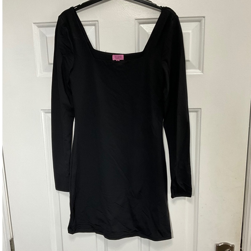 Mi Ami Francesca's Black Long Sleeve Square Neck Bodycon Mini Dress Medium